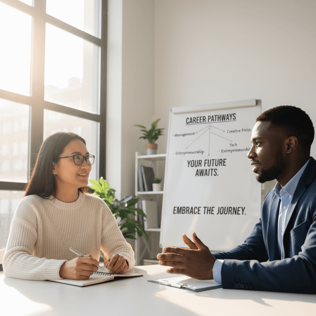 Diverse professionals collaborating in modern open-plan co-working space with natural light and shared workstations